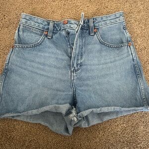 Wrangler Light Blue High Waist Denim Shorts with Rolled Hem